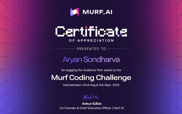  Murf CC Audience pick Award Winner 